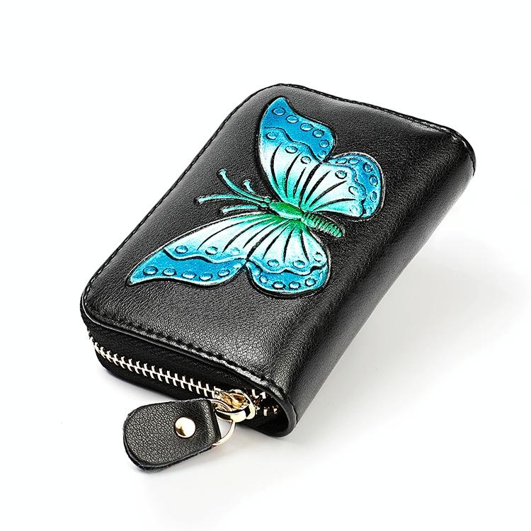 Leather Wallet with Rfid Protection and Butterfly Pattern - Purple 13