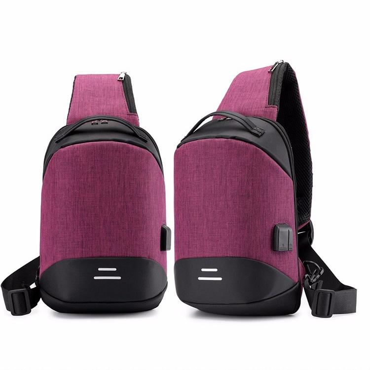 Versatile Oxford Shoulder Bag With Earphone & Usb - Purple