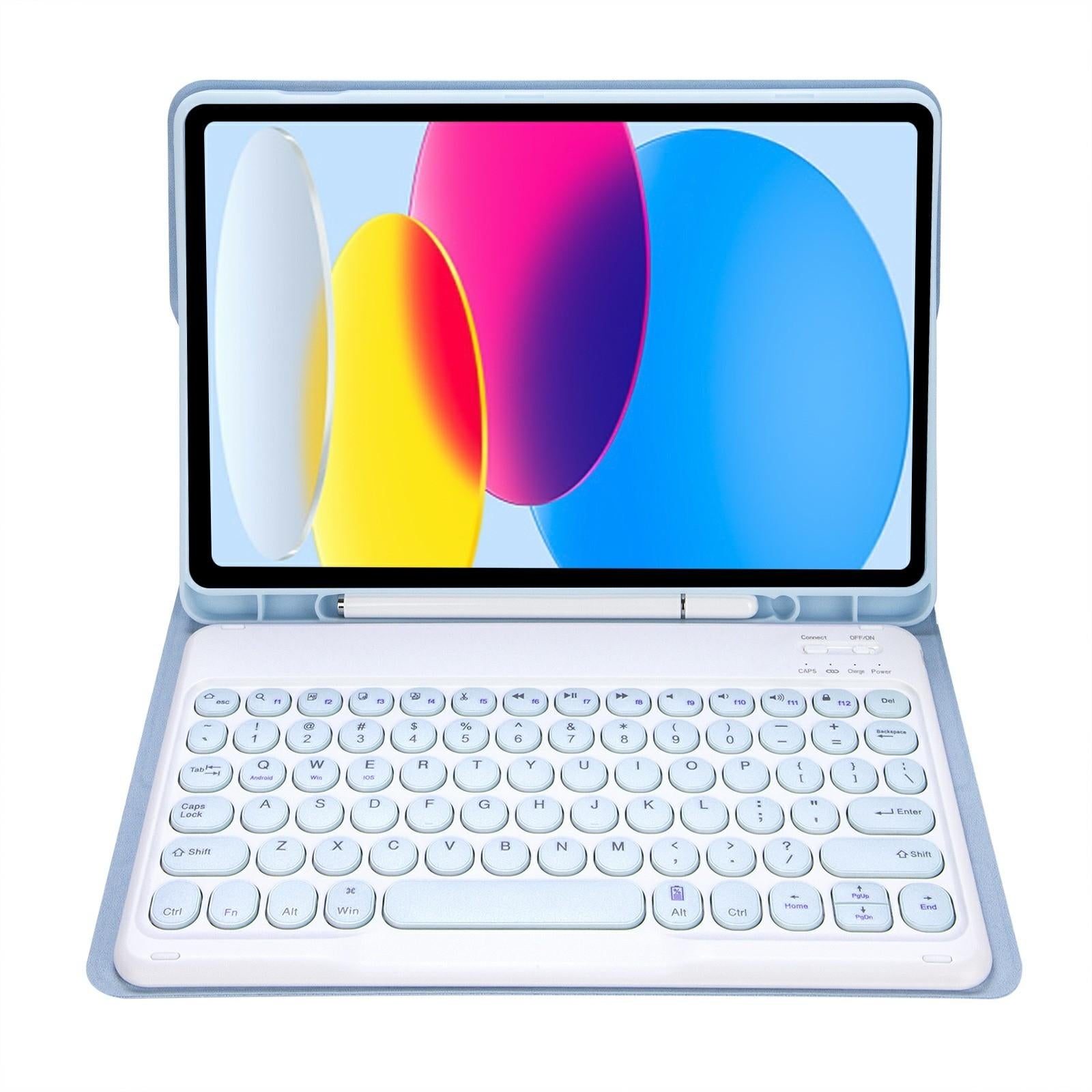2022 Ipad 10.9 Bluetooth Keyboard Leather Case With Pen Slot - Lambskin Texture - Purple 14