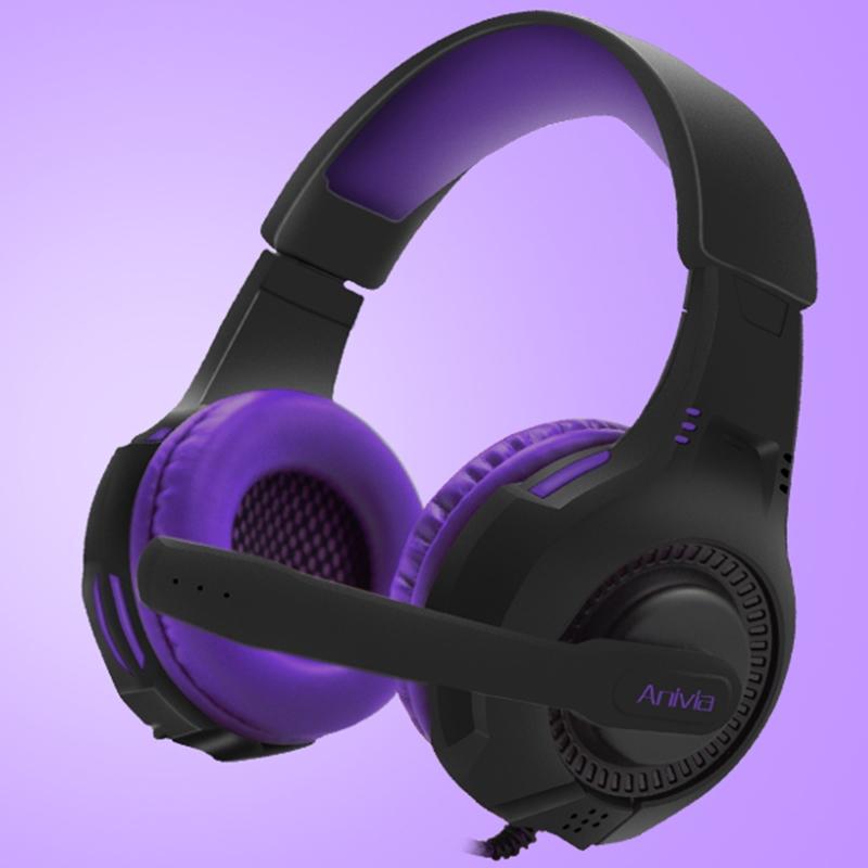 Retractable Mic Gaming Headset 3.5Mm Plug 2M Cable Black / Purple 3