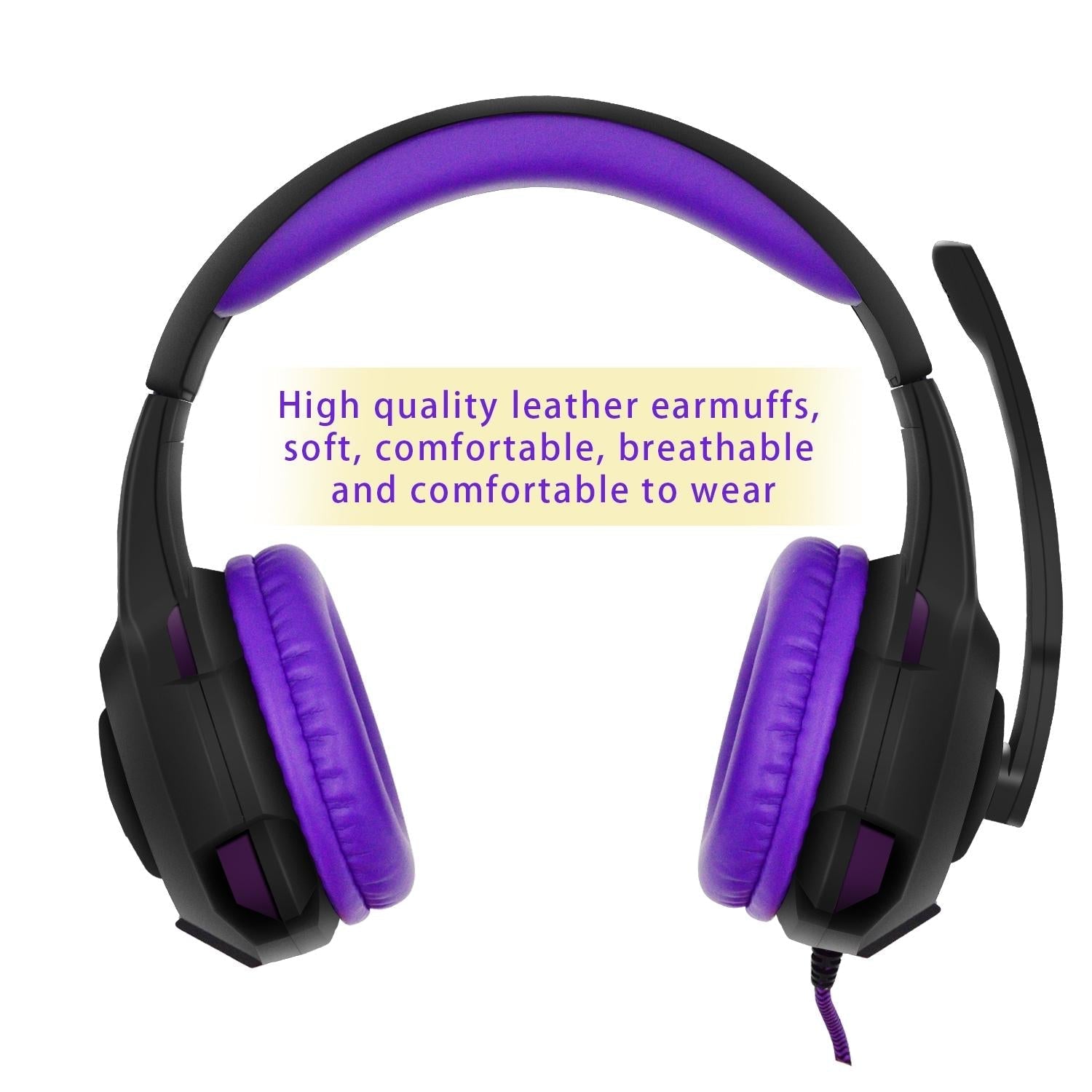 Retractable Mic Gaming Headset 3.5Mm Plug 2M Cable Black / Purple 8