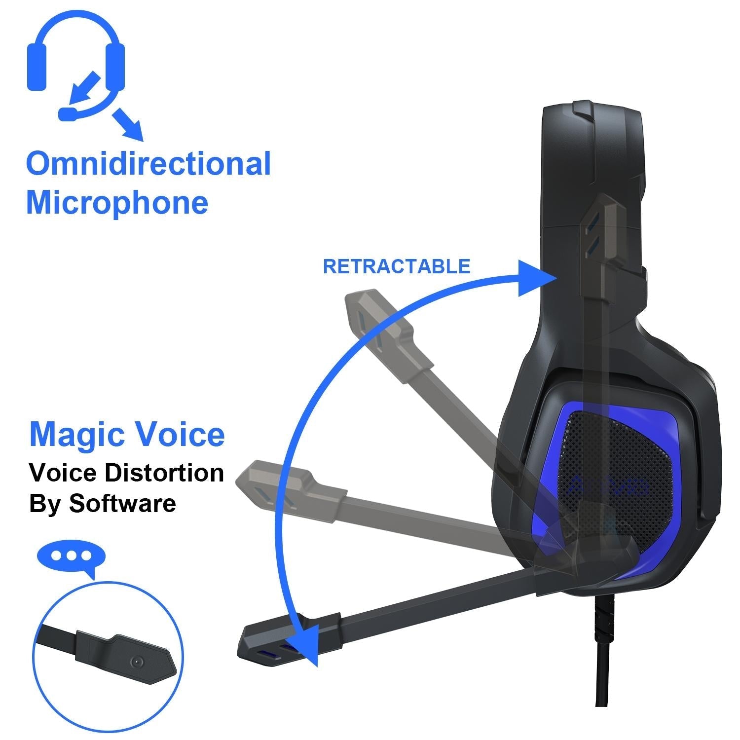 Retractable Mic Gaming Headset 3.5Mm Plug 2.2M Cable - Black Purple 10
