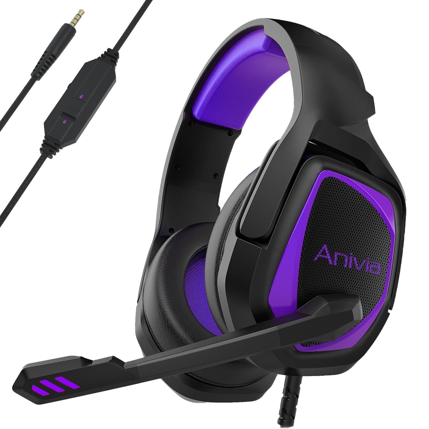 Retractable Mic Gaming Headset 3.5Mm Plug 2.2M Cable - Black Purple 13