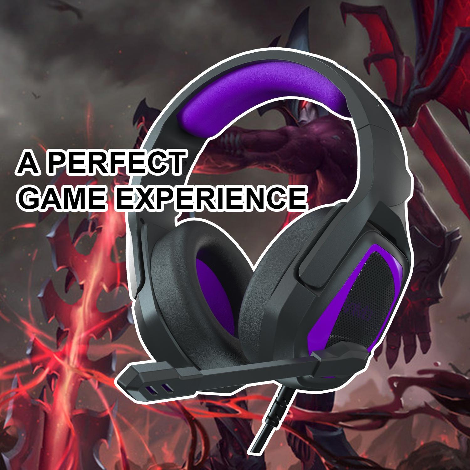 Retractable Mic Gaming Headset 3.5Mm Plug 2.2M Cable - Black Purple 14