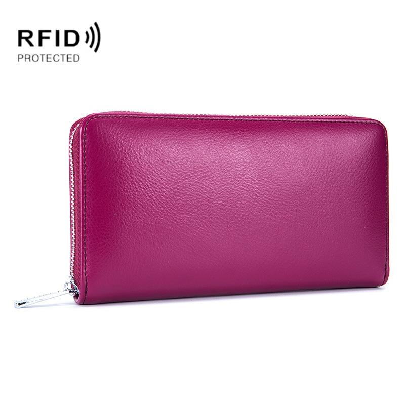 Leather Rfid Card Holder Wallet - Blocking - Red Purple