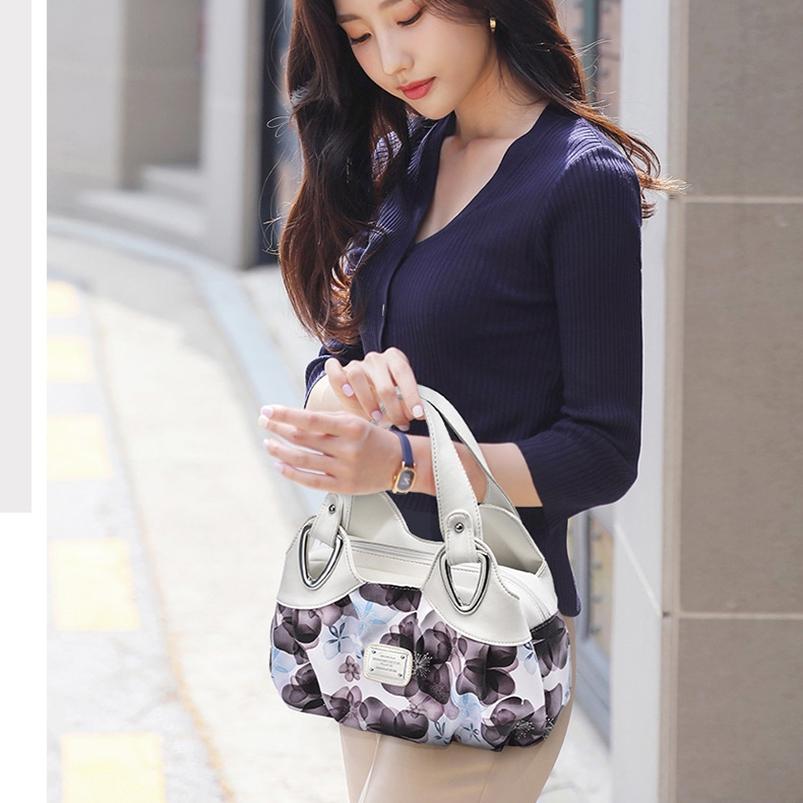 Soft Leather Women Handbag - Black Handle Circle Pattern 8