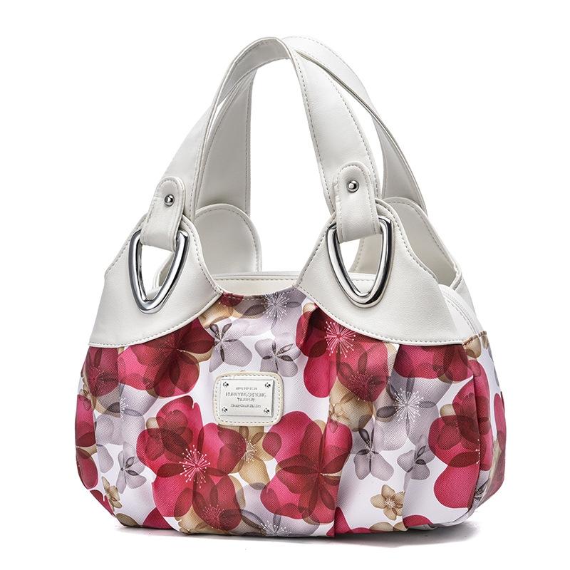 Soft Leather Women Handbag - Black Handle Circle Pattern 11