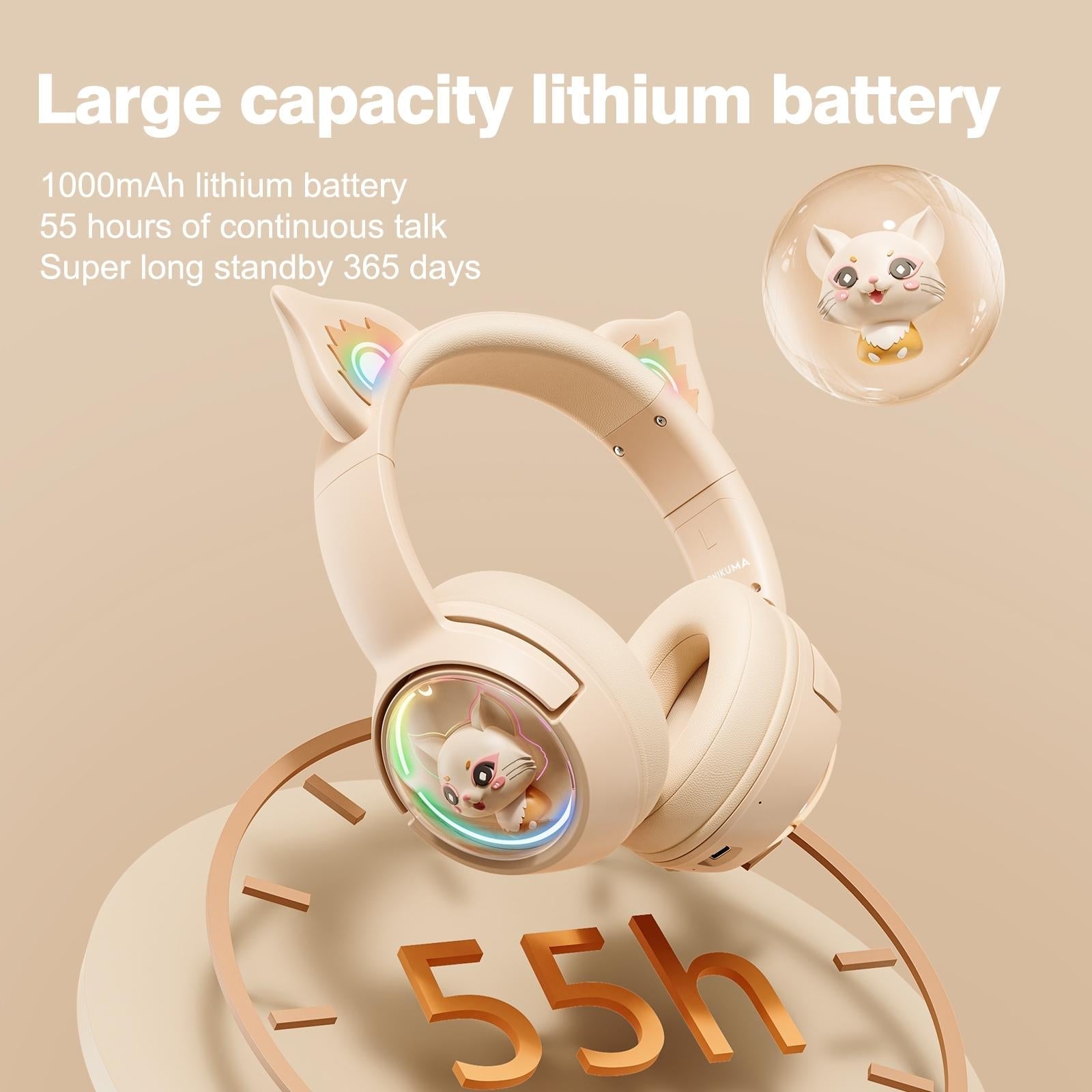 Wireless Cat Ear Bluetooth Headset Usb-C - Beige 6