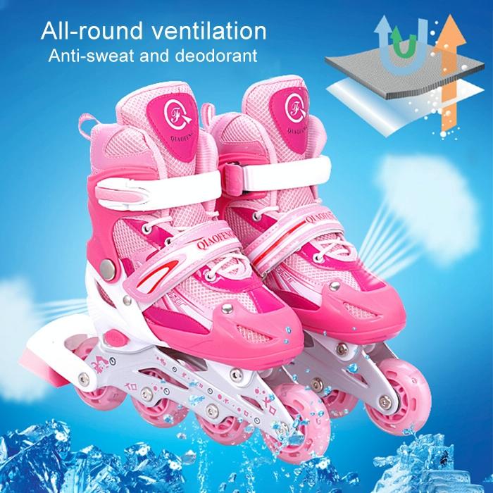 Flash Straight Row Roller Skating Shoes Suit for Children and Adults - Small Size - Red 10