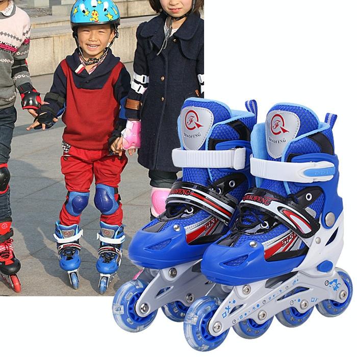 Flash Straight Row Roller Skating Shoes Suit for Children and Adults - Small Size - Red 11