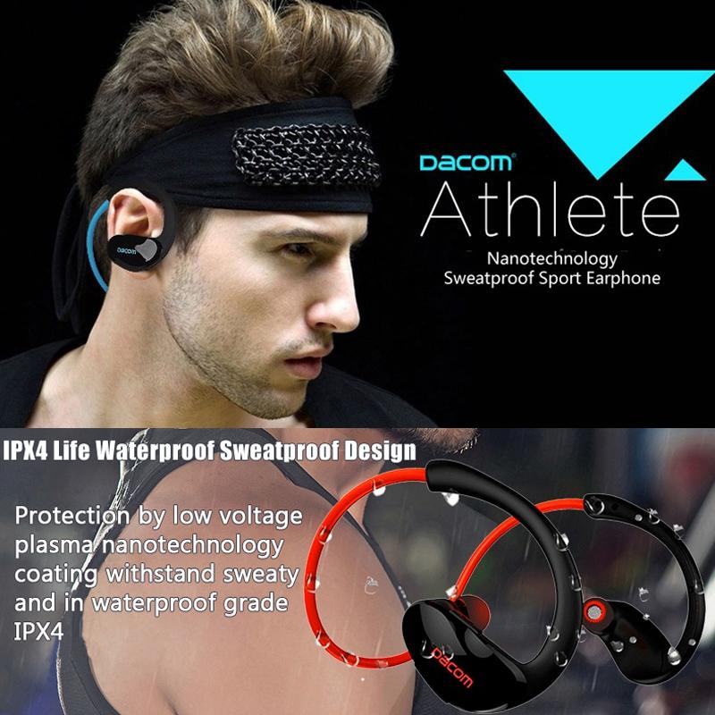 Red Dacom Athlete Bluetooth Earphones with Mic - Sport Running Stereo 9