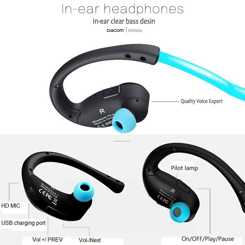 Red Dacom Athlete Bluetooth Earphones with Mic - Sport Running Stereo 10