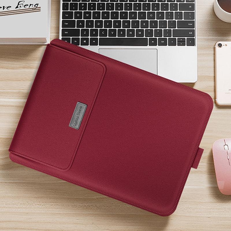 Universal 4-In-1 Laptop Bag Set Waterproof Pu Leather Handle Stand Pen Holder Winders Mouse & Charger Bags - 13 / 14 Inch - Red 3