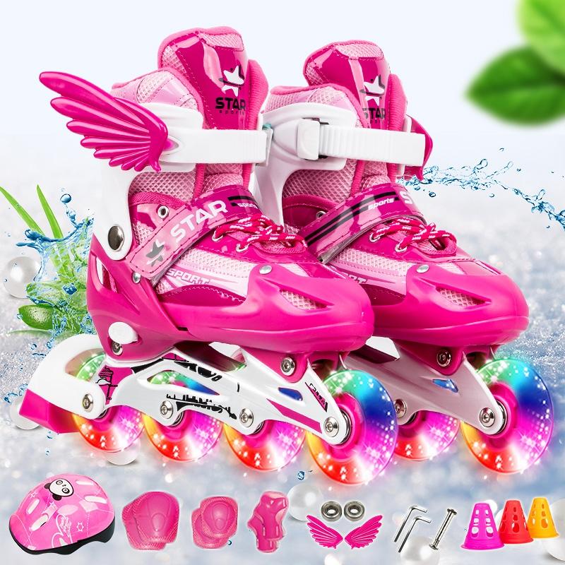 Adjustable Kids Roller Skates Set - Single Flash Wheels - Size s - Red 10