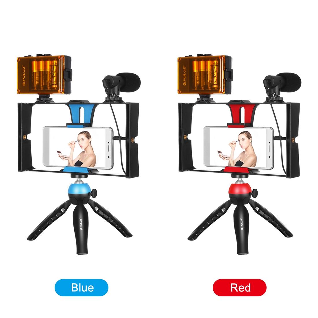 Live Broadcast Vlogging Kit With Led Light Microphone Tripod & Cold Shoe Head - Red 5