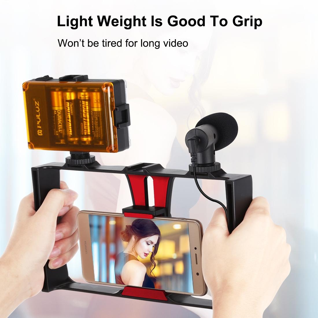 Live Broadcast Vlogging Kit With Led Light Microphone Tripod & Cold Shoe Head - Red 8