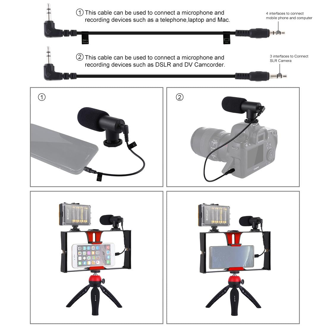 Live Broadcast Vlogging Kit With Led Light Microphone Tripod & Cold Shoe Head - Red 10