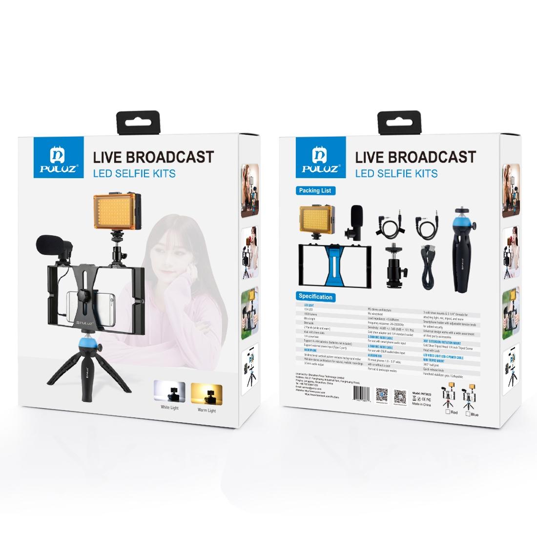 Live Broadcast Vlogging Kit With Led Light Microphone Tripod & Cold Shoe Head - Red 12