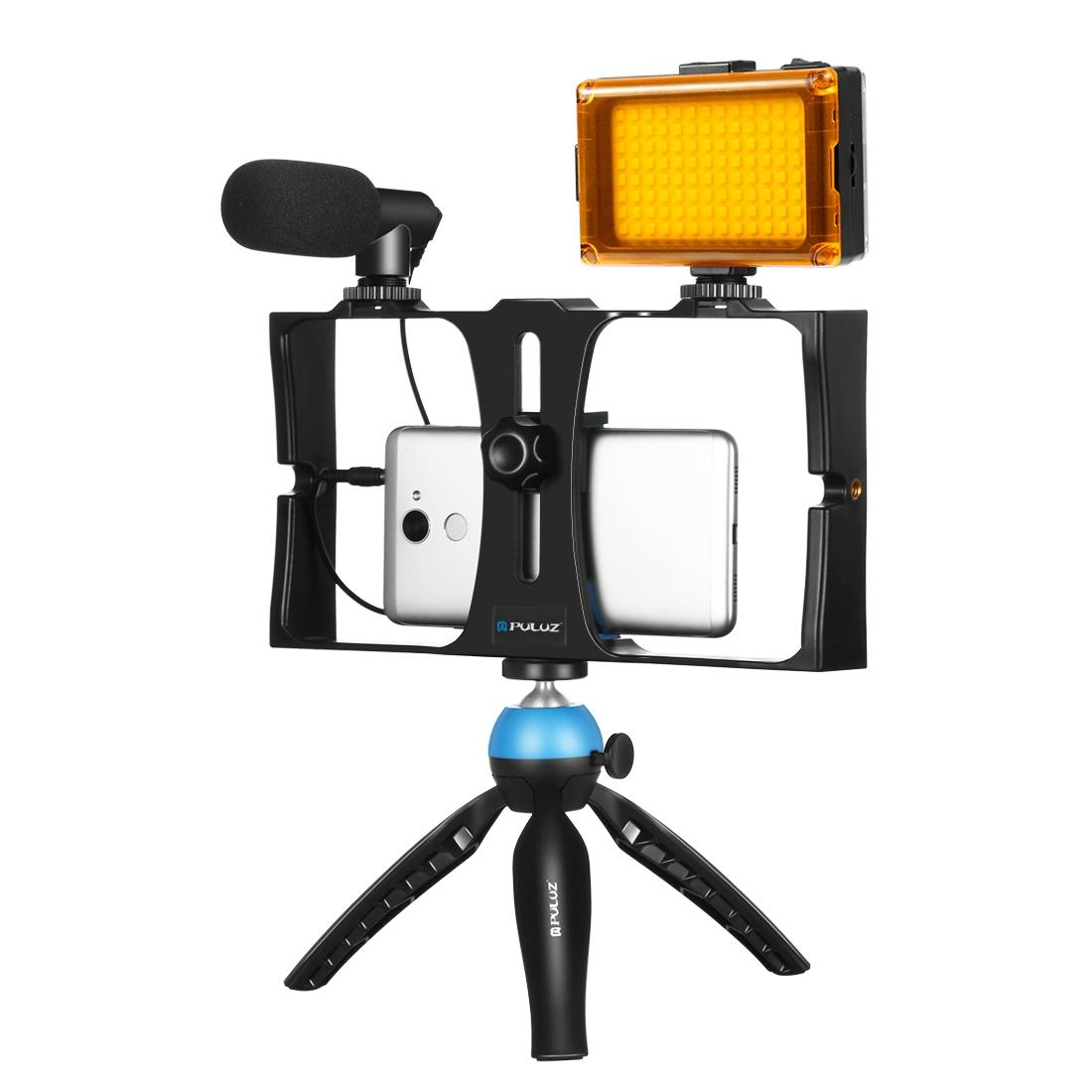 Live Broadcast Vlogging Kit With Led Light Microphone Tripod & Cold Shoe Head - Red 13