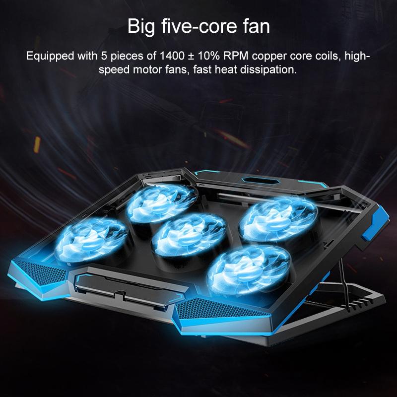 5-core Dual Port Laptop Stand with Cooling Fan - Red 6