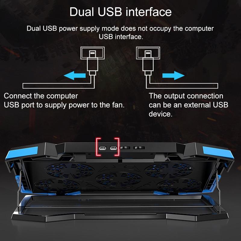 5-core Dual Port Laptop Stand with Cooling Fan - Red 7