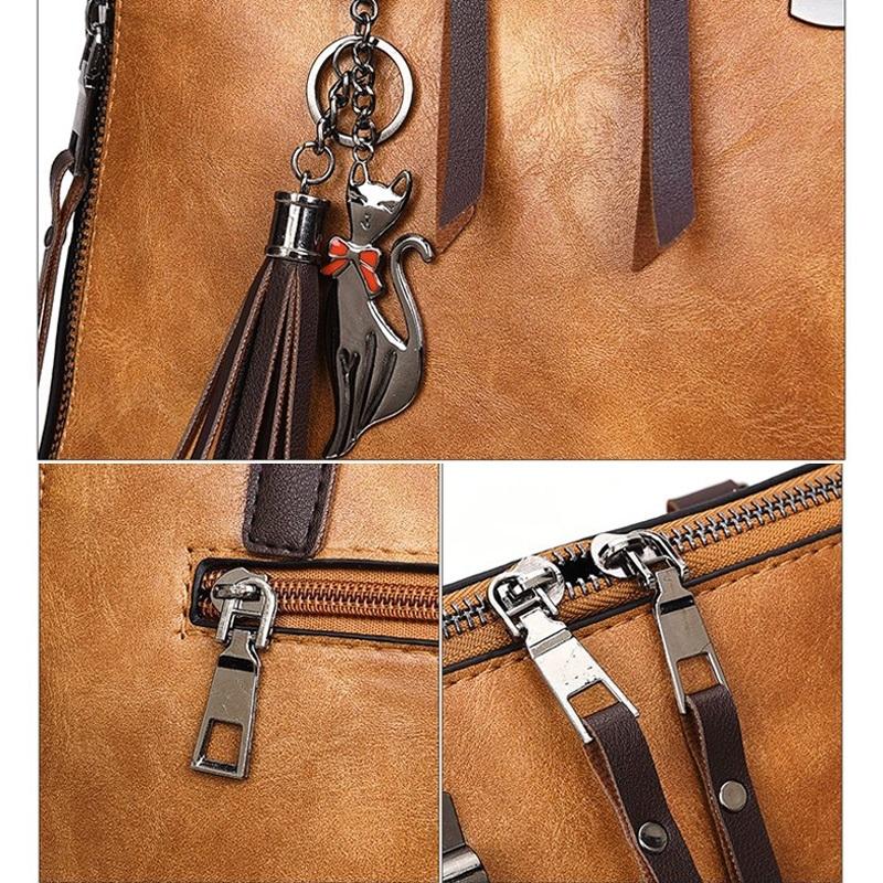 Red Pu Shoulder Bag With Tassel & Cat Pendant 9