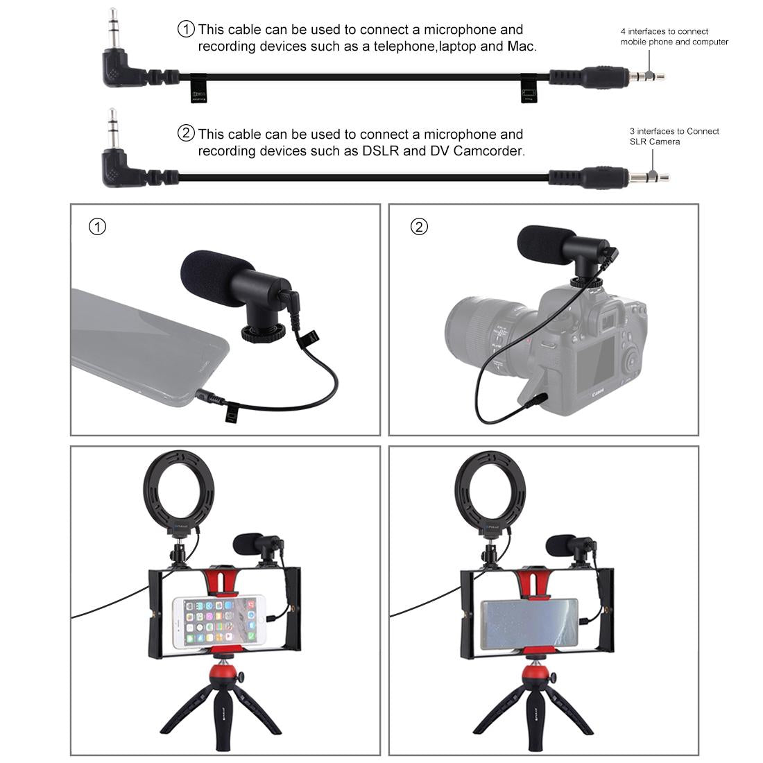 Vlogging Live Broadcast Smartphone Video Rig With 4.7 Inch Rgbw Ring Led Selfie Light Microphone And Pocket Tripod Mount Kit - Red 12