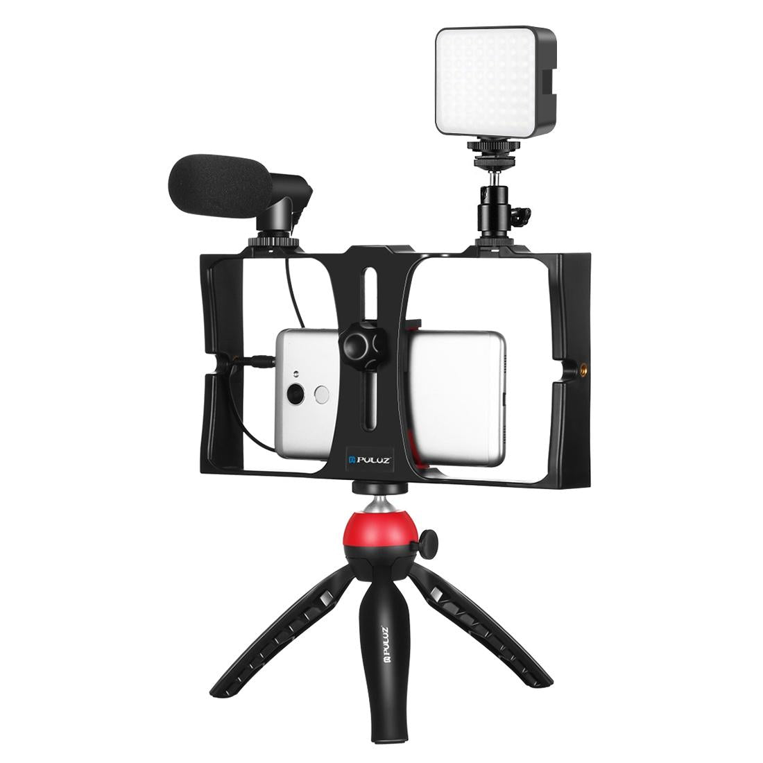 Vlogging Live Broadcast Kit With Led Fill Light Microphone Tripod Mount & Cold Shoe Head - Red 3