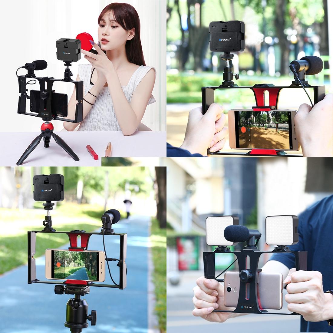 Vlogging Live Broadcast Kit With Led Fill Light Microphone Tripod Mount & Cold Shoe Head - Red 4