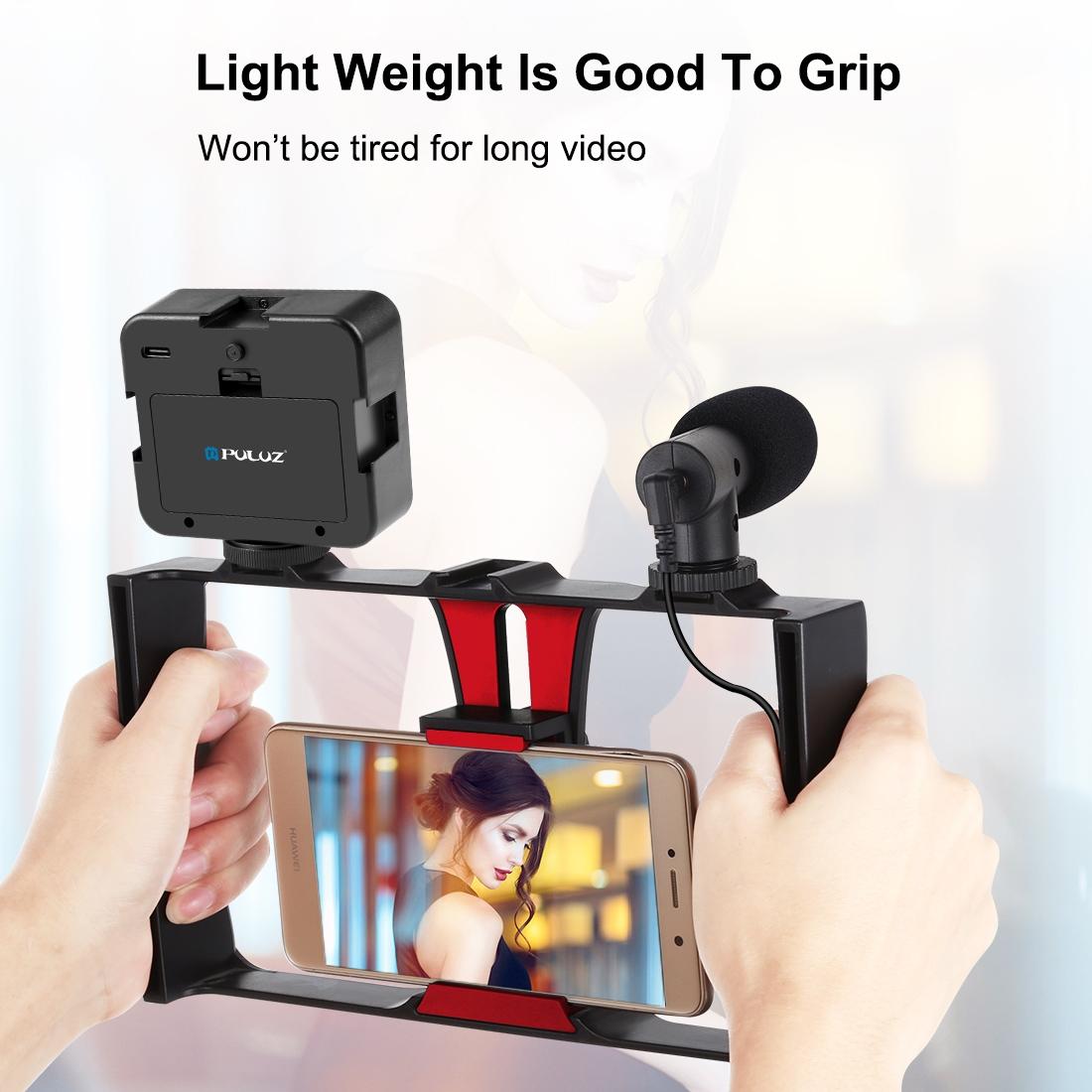 Vlogging Live Broadcast Kit With Led Fill Light Microphone Tripod Mount & Cold Shoe Head - Red 8