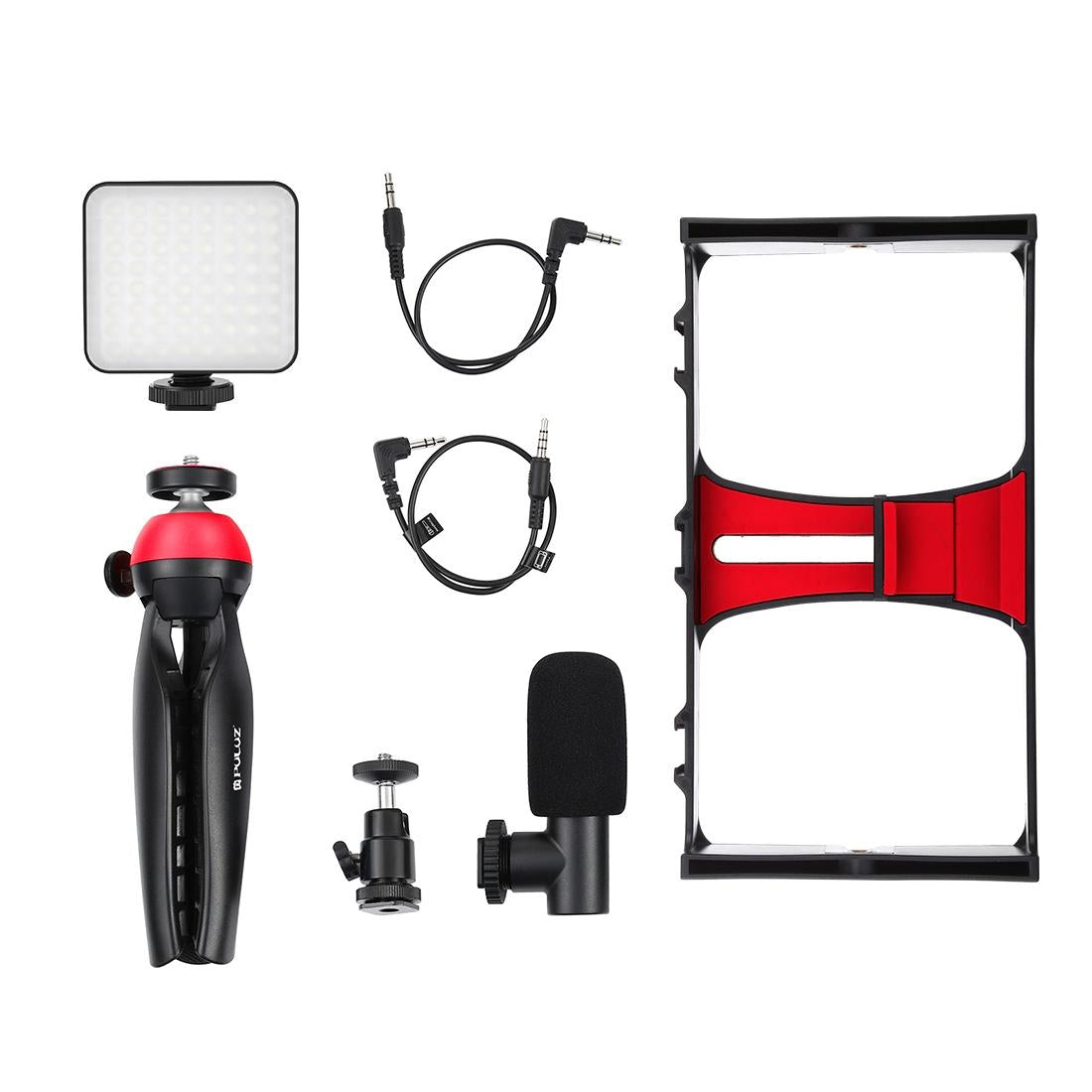Vlogging Live Broadcast Kit With Led Fill Light Microphone Tripod Mount & Cold Shoe Head - Red 12