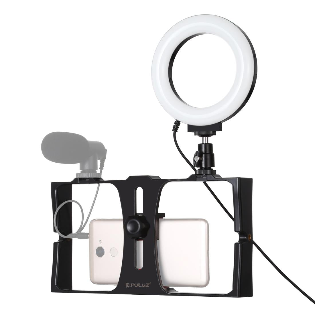 Vlogging Live Broadcast Smartphone Video Rig With 4.7 Inch Ring Led Selfie Light Kit And Cold Shoe Tripod Head - Red 3