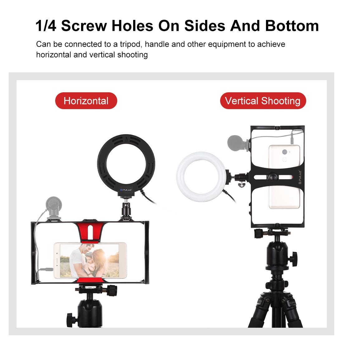 Vlogging Live Broadcast Smartphone Video Rig With 4.7 Inch Ring Led Selfie Light Kit And Cold Shoe Tripod Head - Red 11