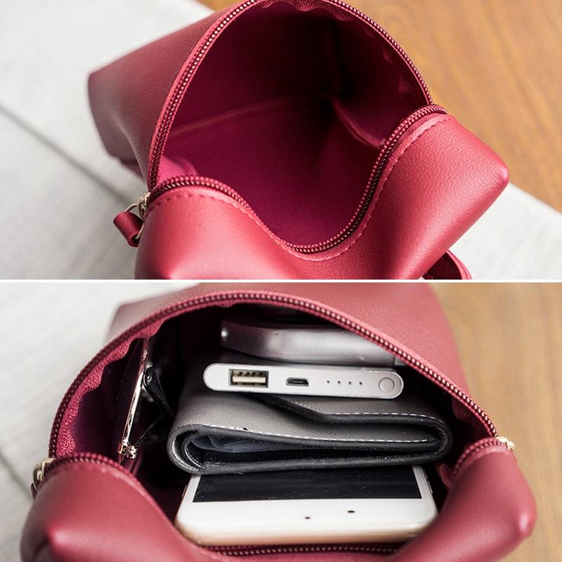 Simple Casual Shoulder Messenger Bag Small Crossbody Bucket Bag For Women - Red 7