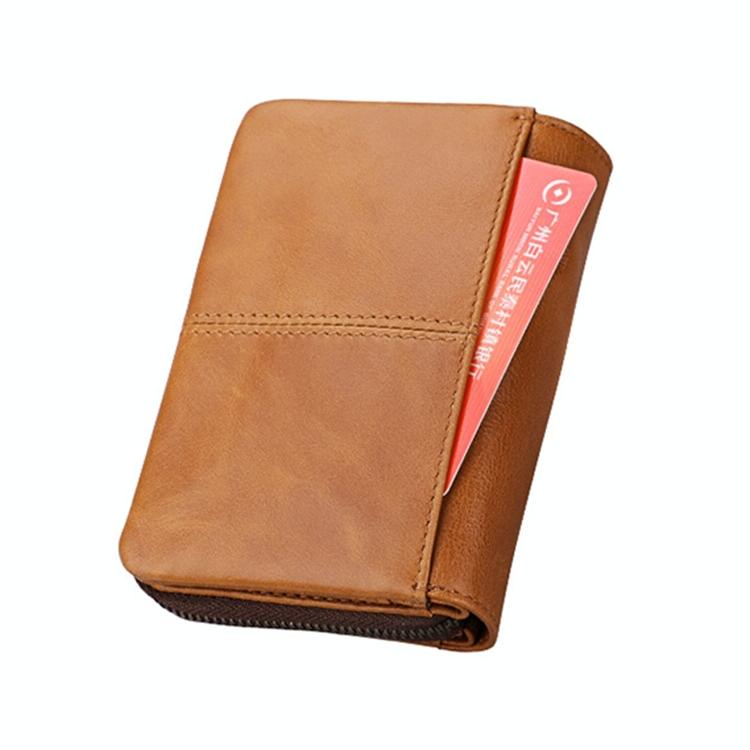 Zip Rfid Crazy Horse Leather Wallet - Brown - Red 5