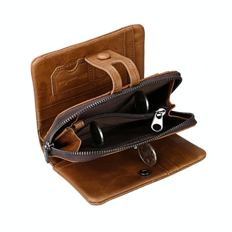 Zip Rfid Crazy Horse Leather Wallet - Brown - Red 7