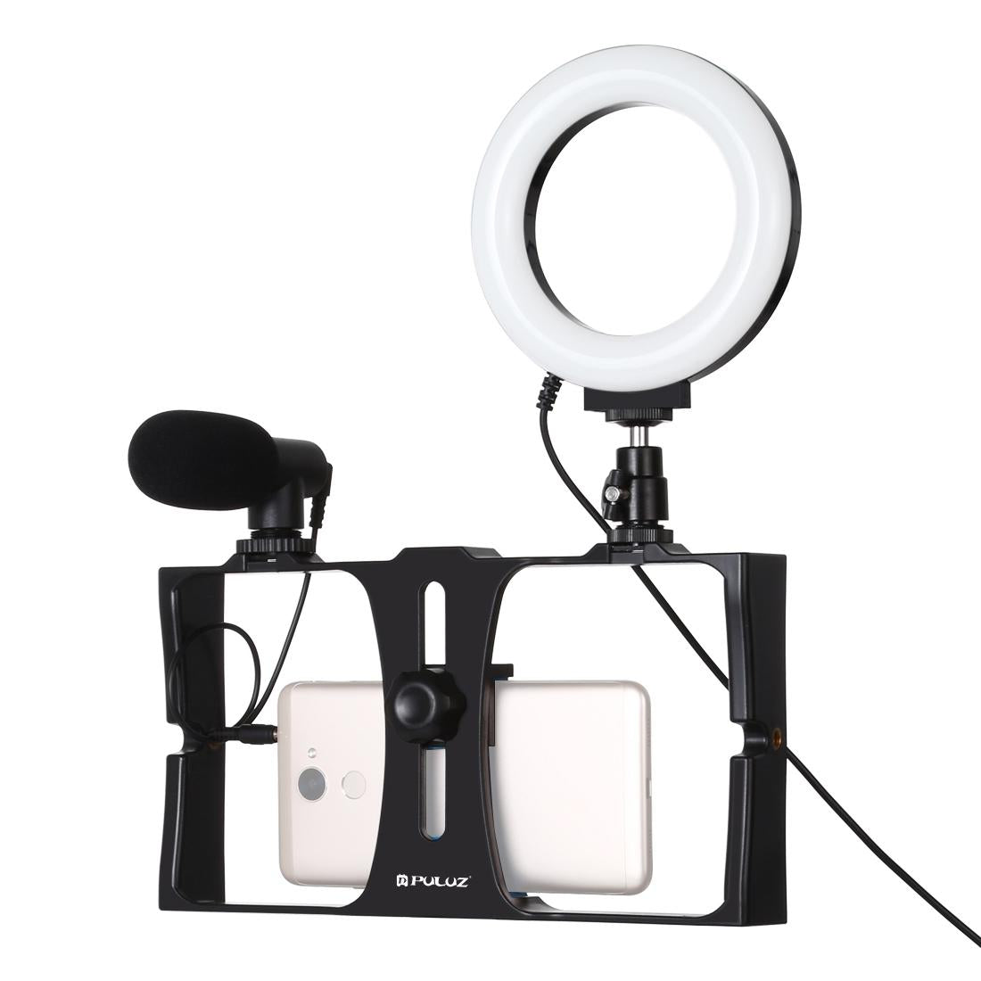 3-In-1 Vlogging Kit With Smartphone Rig Microphone And Led Ring Light - Red 3