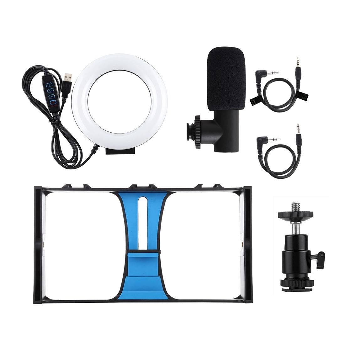 3-In-1 Vlogging Kit With Smartphone Rig Microphone And Led Ring Light - Red 4