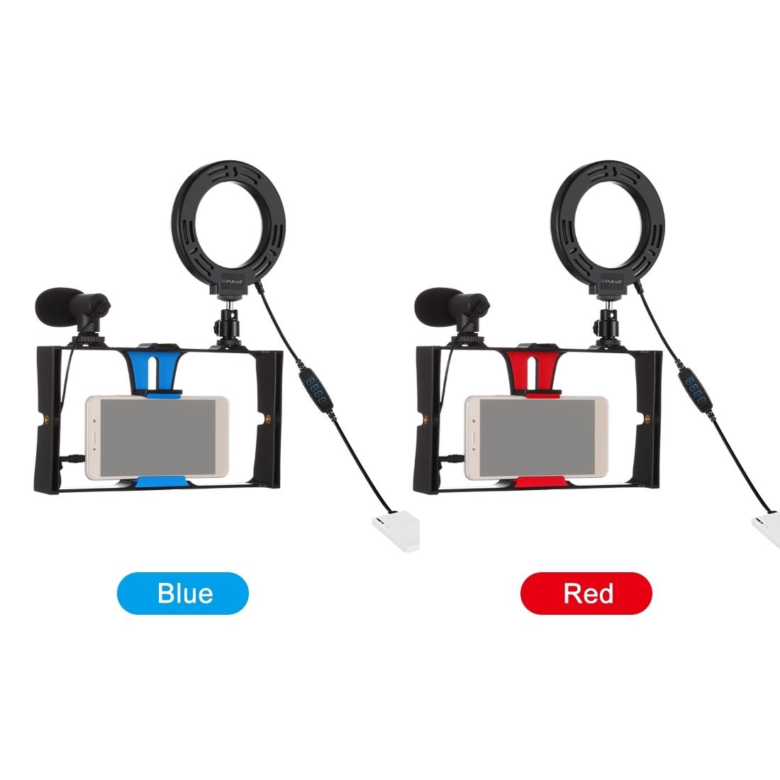 3-In-1 Vlogging Kit With Smartphone Rig Microphone And Led Ring Light - Red 6