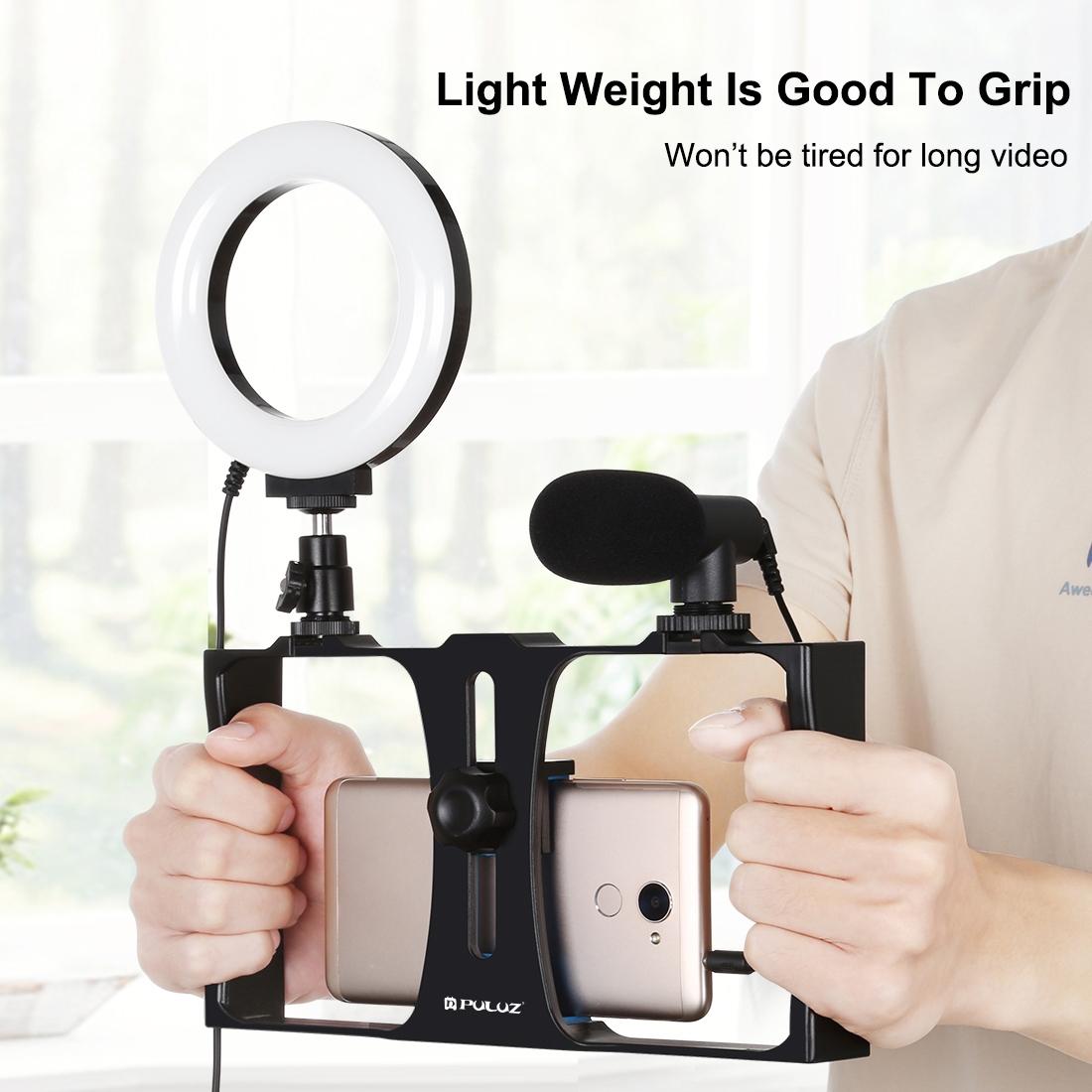 3-In-1 Vlogging Kit With Smartphone Rig Microphone And Led Ring Light - Red 9