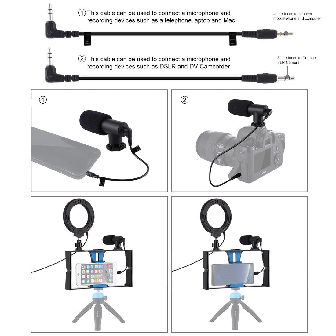 3-In-1 Vlogging Kit With Smartphone Rig Microphone And Led Ring Light - Red 11