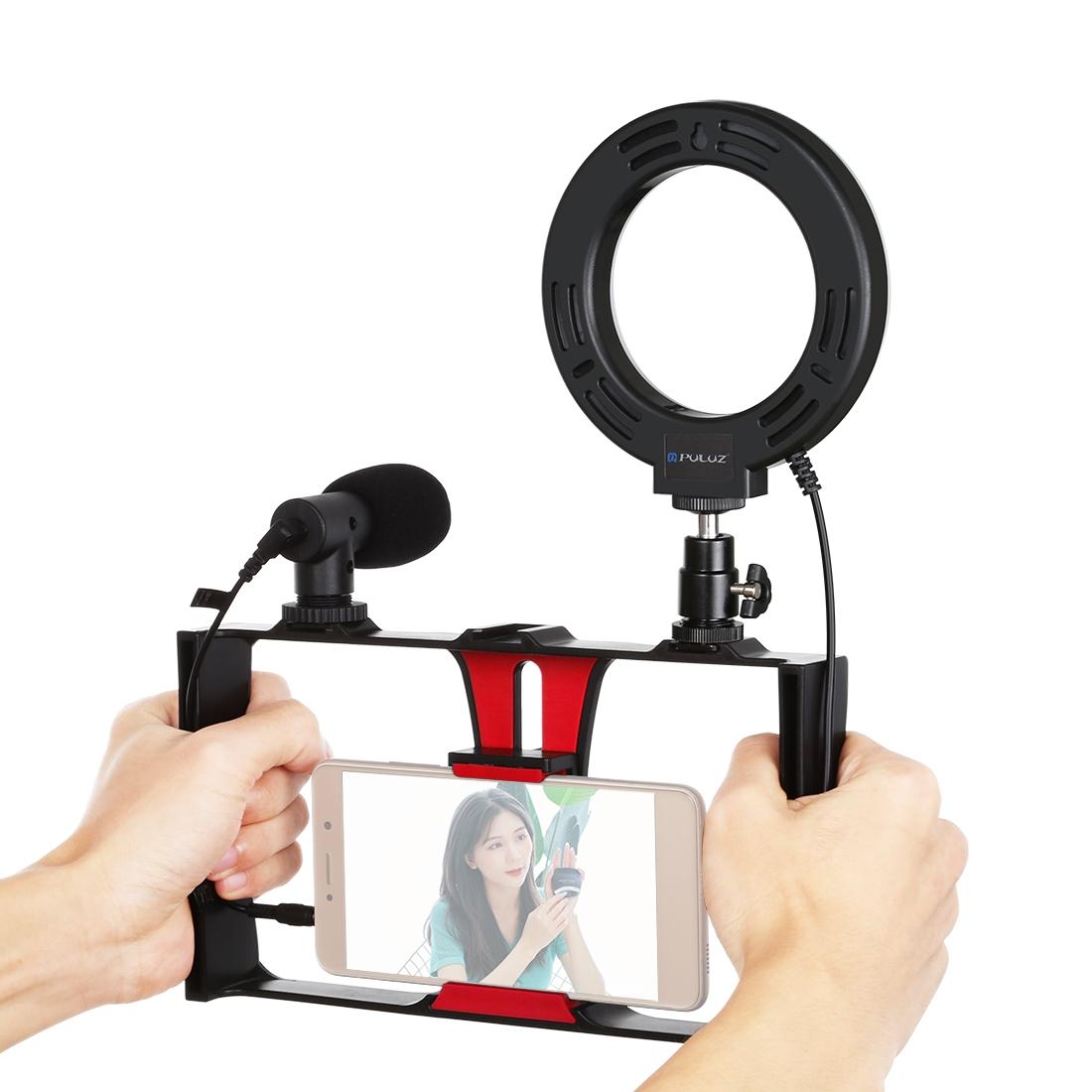 3-In-1 Vlogging Kit With Smartphone Rig Microphone And Led Ring Light - Red 15