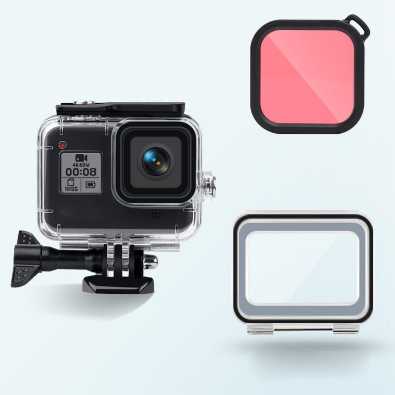 Waterproof Case for Gopro Hero8 with Touch Back Cover and Colour Lens Filter - 45m - Red 7
