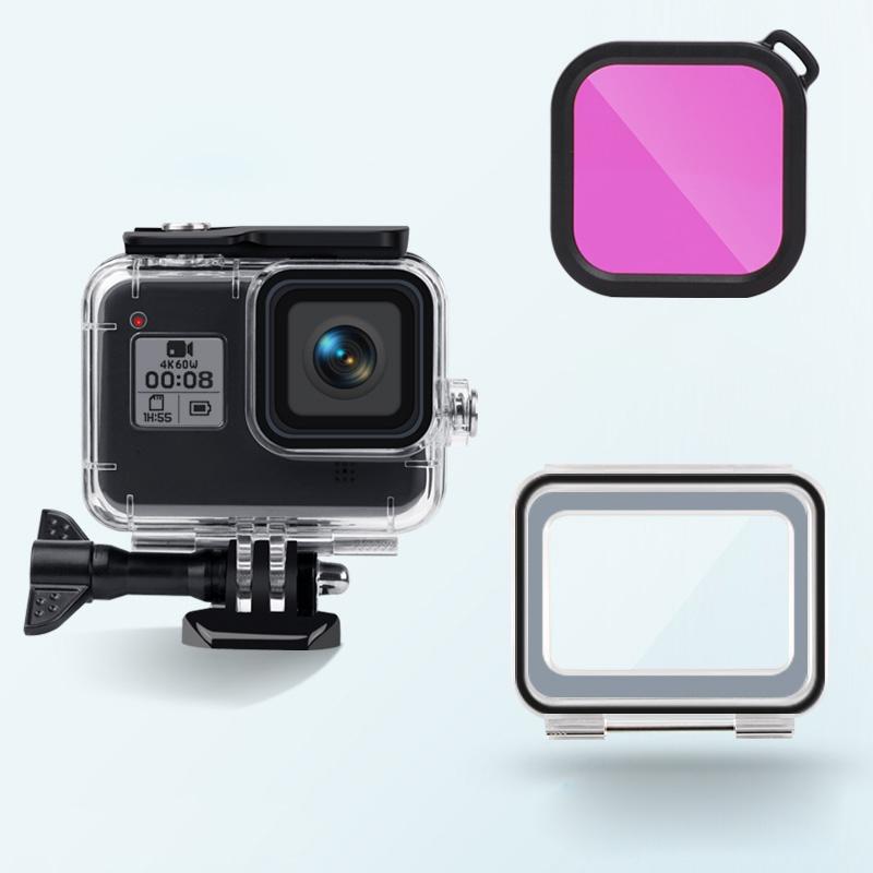 Waterproof Case for Gopro Hero8 with Touch Back Cover and Colour Lens Filter - 45m - Red 9
