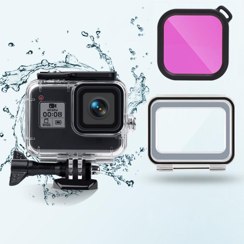 Waterproof Case for Gopro Hero8 with Touch Back Cover and Colour Lens Filter - 45m - Red 10