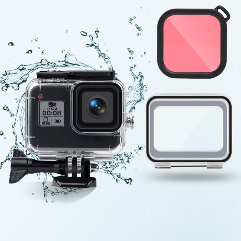 Waterproof Case for Gopro Hero8 with Touch Back Cover and Colour Lens Filter - 45m - Red 11