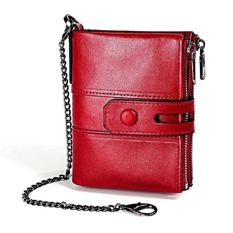 Double Zip Rfid Chain Wallet with Card Slots - Red 12