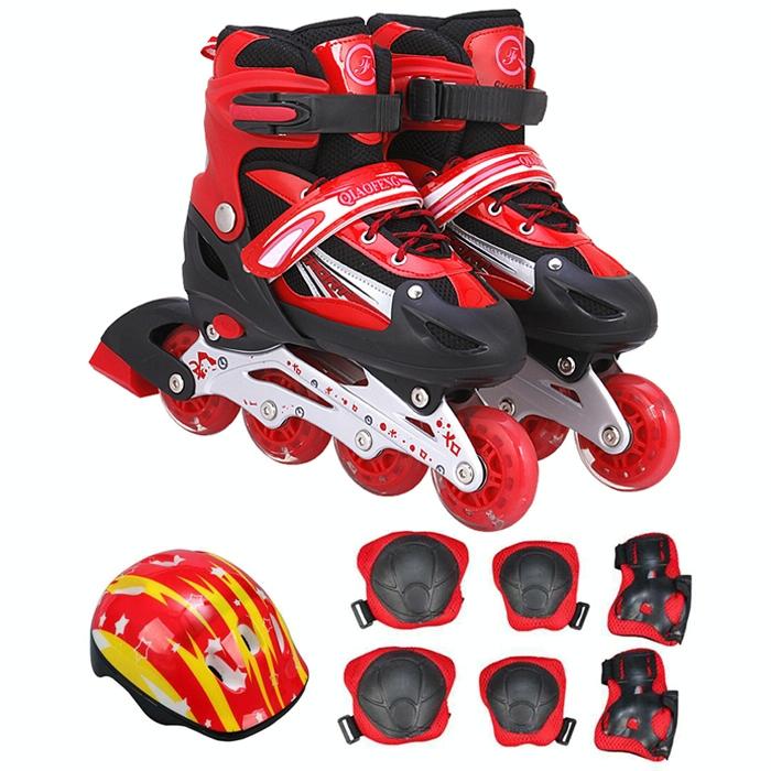 Flash Straight Row Roller Skating Shoes Suit for Children and Adults - Size l - Red 8