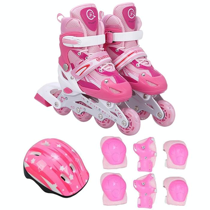 Flash Straight Row Roller Skating Shoes Suit for Children and Adults - Size l - Red 14