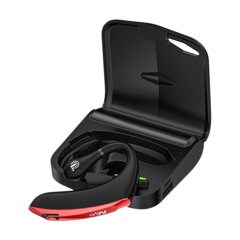 Wireless Bluetooth 5.0 Earphones with Charging Box - Universal Hanging Ear Style for Business and Sports - Red
